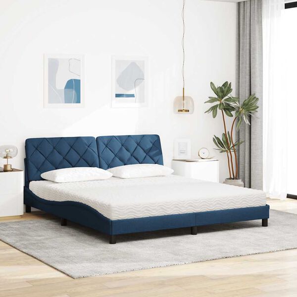 vidaXL Bett mit Matratze Blau 180x200 cm Stoff
