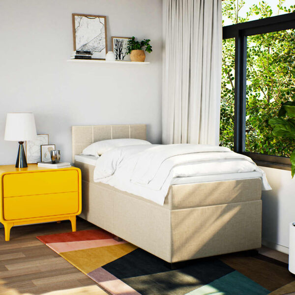 vidaXL Boxspringbett mit Matratze Creme 90x200 cm Stoff