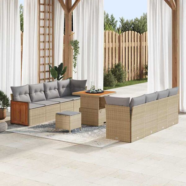 vidaXL Garten-Sofa-Set mit Kissen 11 pcs Beige und Hellgrau
