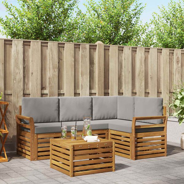 vidaXL Outdoor-Sofagarnitur mit Kissen 5 pcs Nat&uuml;rlich und Hellgrau