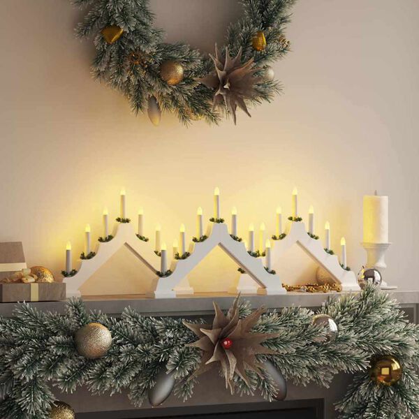 vidaXL Weihnachtskerzenbr&uuml;cke mit 7 LEDs 3 pcs Wei&szlig; 39,5 x 5 x 29 cm