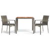 vidaXL 3-tlg. Garten-Essgruppe mit Kissen Grau Poly Rattan