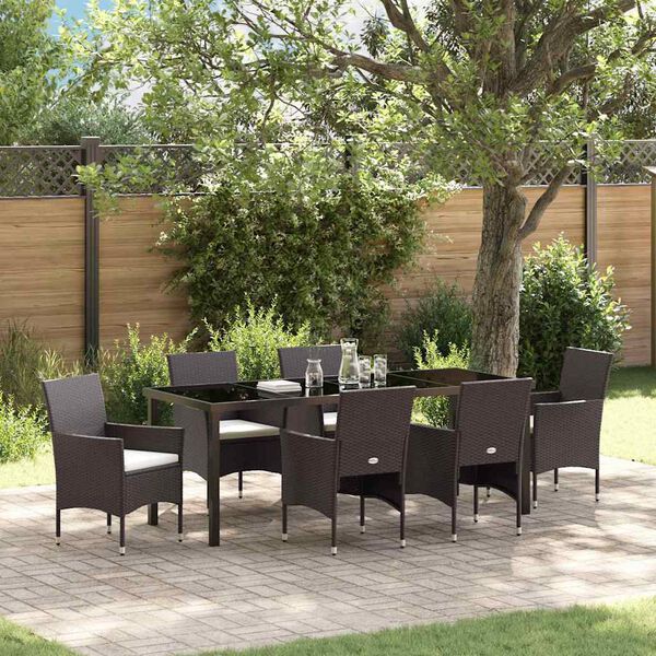vidaXL Garten Essgruppe mit Kissen 7 pcs Braun Poly-Rattan