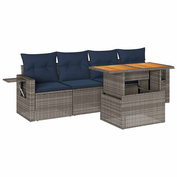 vidaXL 5-tlg. Garten-Sofagarnitur mit Kissen Grau Poly Rattan