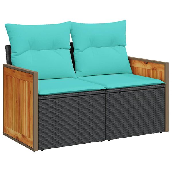 vidaXL 5tlg. Garten-Sofagarnitur mit Kissen Schwarz Poly Rattan Akazie