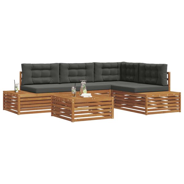 vidaXL Outdoor-Sofagarnitur mit Kissen 5 St&uuml;ck Natur und Anthrazit