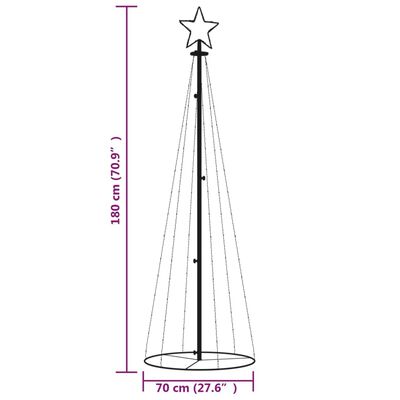 vidaXL LED-Weihnachtsbaum Kegelform Kaltweiß 108 LEDs 70x180 cm