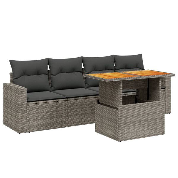 vidaXL 5-tlg. Garten-Sofagarnitur mit Kissen Grau Poly Rattan