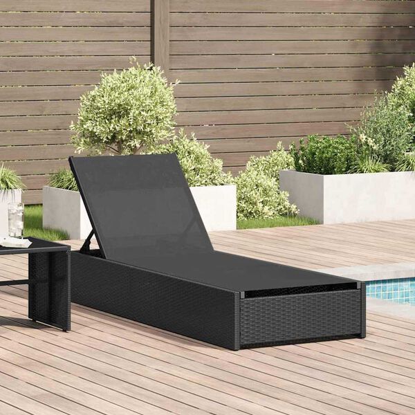 vidaXL Sonnenliege mit Kissen Schwarz 60 x 200 x 27cm Poly-Rattan