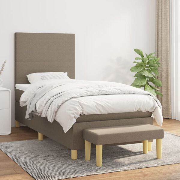 vidaXL Boxspringbett mit Matratze Taupe 100x200 cm Stoff