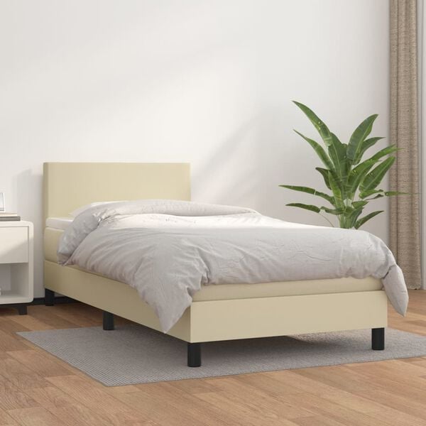 vidaXL Boxspringbett mit Matratze Creme 80x200 cm Kunstleder