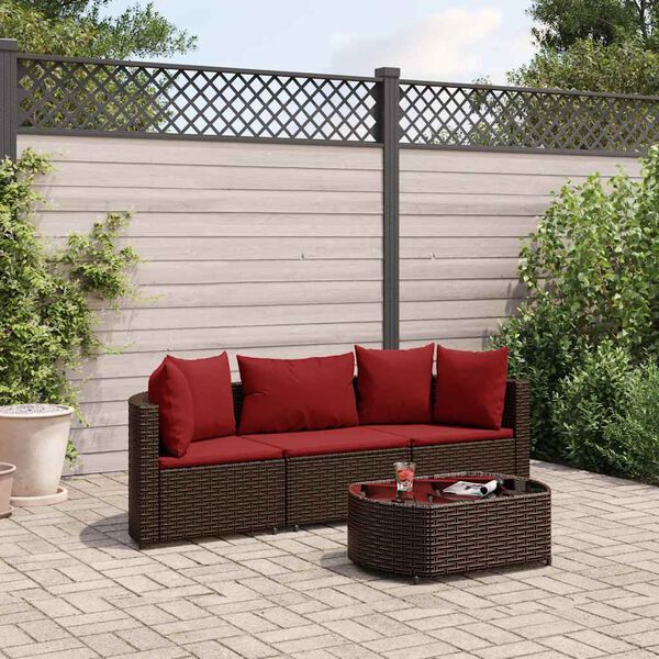 vidaXL 4-tlg. Garten-Sofagarnitur mit Kissen Braun Poly Rattan