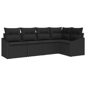 vidaXL Sofa Set mit Kissen mit Speicher 5 pcs Schwarz Poly-Rattan