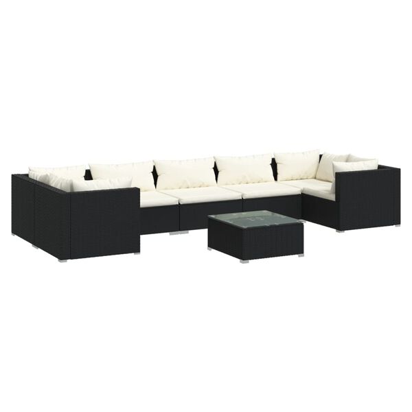 vidaXL 8-tlg. Garten-Lounge-Set mit Kissen Poly Rattan Schwarz