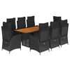 vidaXL 9-tlg. Garten-Essgruppe mit Kissen Schwarz Poly Rattan