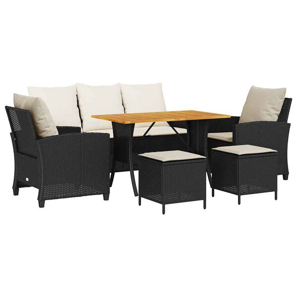 vidaXL 6-tlg. Garten-Sofagarnitur mit Kissen Schwarz Poly Rattan