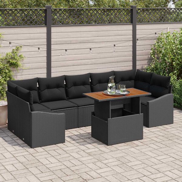 vidaXL Garten-Sofa-Set mit Kissen mit Speicher 8 pcs Schwarz