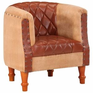 vidaXL Sessel Braun Echtleder und Massivholz Mango