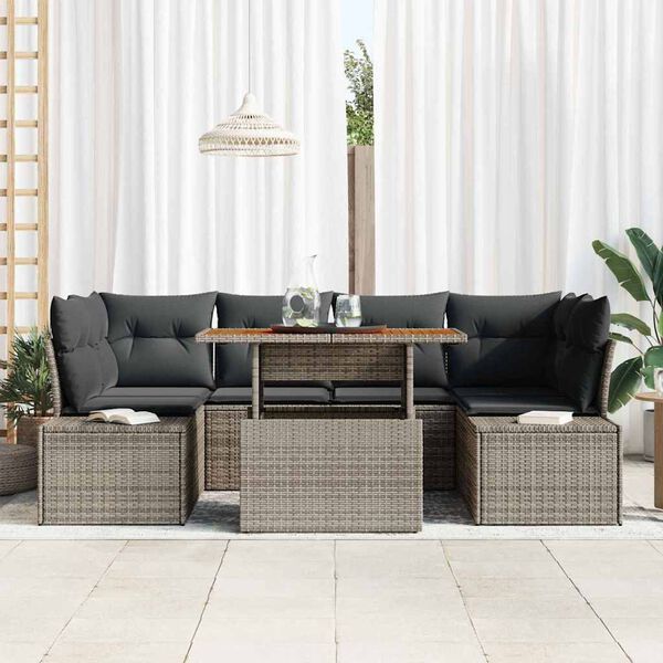 vidaXL Garten-Sofa-Set mit Speicher 7 pcs Grau Poly Rattan