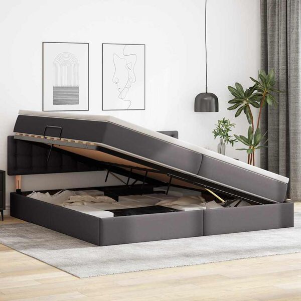 vidaXL Bett mit Stauraum und LED Hellgrau 200 x 200 cm Kunstleder