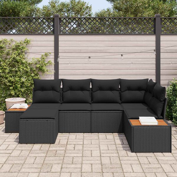 vidaXL Gartensofa-set mit Kissen 6 pcs Schwarz Poly-Rattan