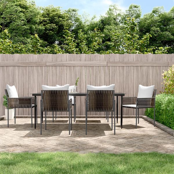 vidaXL 7-tlg. Garten-Essgruppe mit Kissen Poly Rattan und Stahl