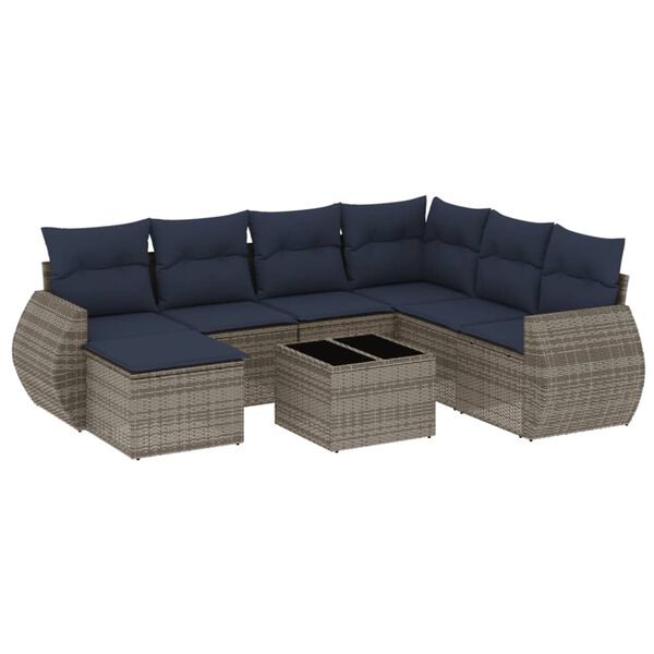 vidaXL 8-teiliges Gartensofa-Set mit Kissen, grau, Polyrattan