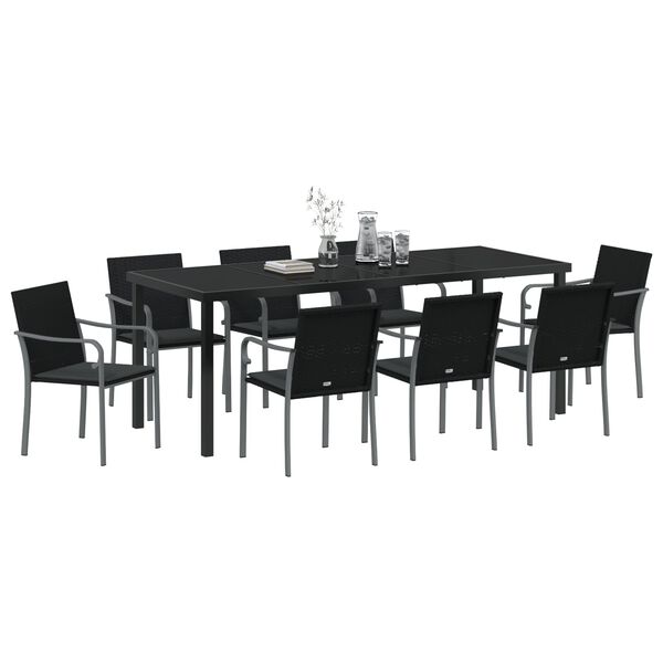 vidaXL Garten Essgruppe 9 pcs Schwarz und Grau PE-Rattan