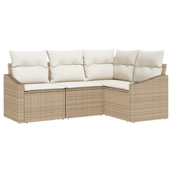 vidaXL Sofa Set mit Kissen 4 pcs Beige Poly-Rattan