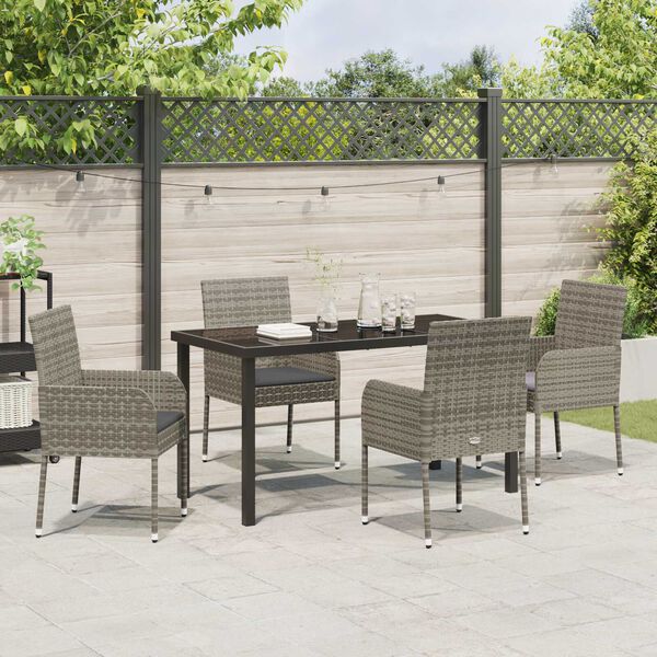 vidaXL Garten Essgruppe mit Kissen 5 pcs Grau Poly-Rattan