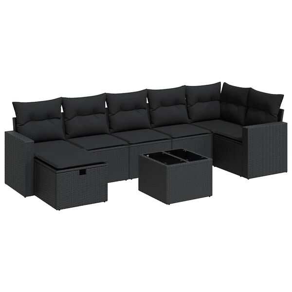 vidaXL 8-tlg. Garten-Sofagarnitur mit Kissen Schwarz Poly Rattan