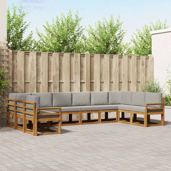 vidaXL Outdoor-Sofagarnitur mit Kissen 10 pcs Nat&uuml;rlich und Hellgrau