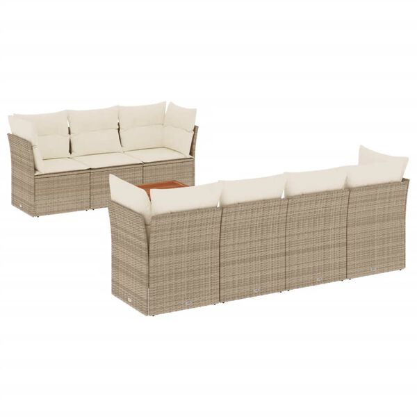 vidaXL 8-tlg. Garten-Sofagarnitur mit Kissen Beige Poly Rattan