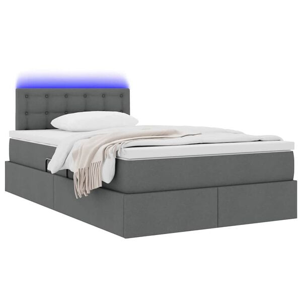 vidaXL Bett mit Stauraum und LED mit LED Dunkelgrau 120 x 190 cm Stoff
