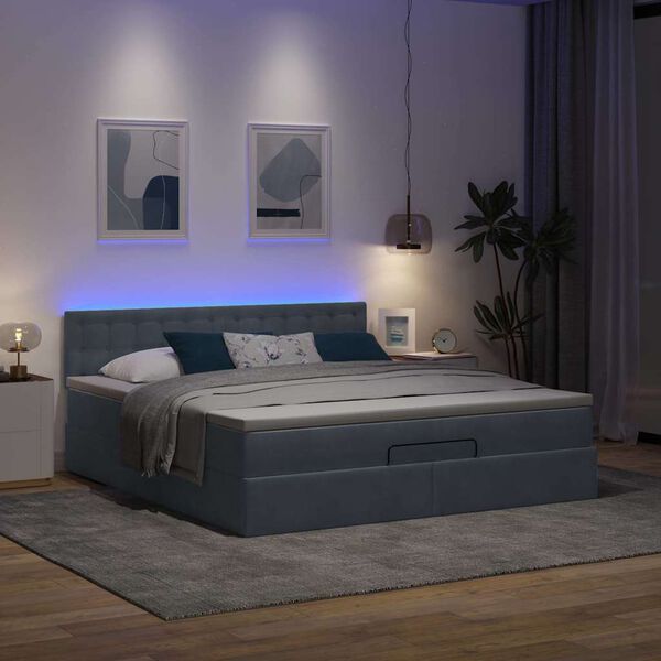 vidaXL Ottoman-Bett mit Matratze & LEDs Dunkelgrau 180x200 cm Samt