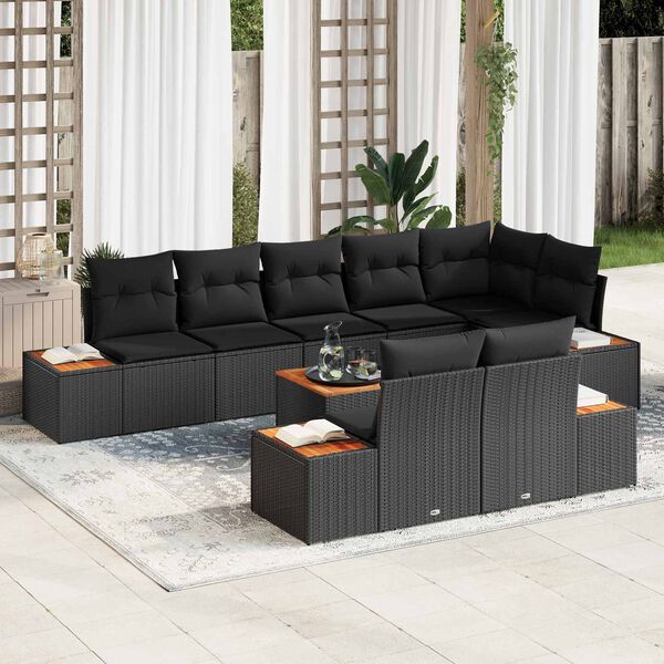 vidaXL Gartensofa-set mit Kissen mit Speicher 8 pcs Schwarz Polyrattan