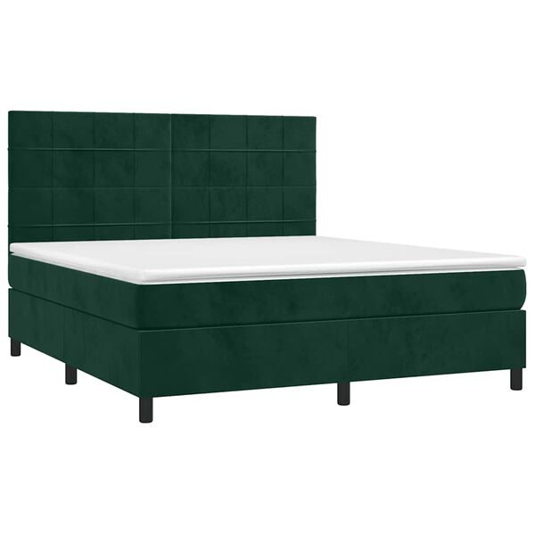 vidaXL Boxspringbett mit Matratze & LED Dunkelgr&uuml;n 160x200 cm Samt