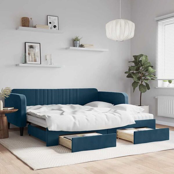 vidaXL Tagesbett Ausziehbar mit Schubladen Blau 100x200 cm Samt