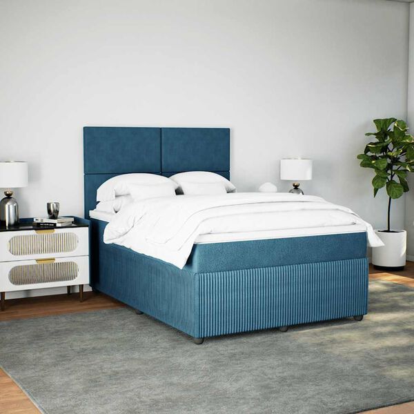 vidaXL Boxspringbett mit Matratze Dunkelblau 140x200 cm Samt