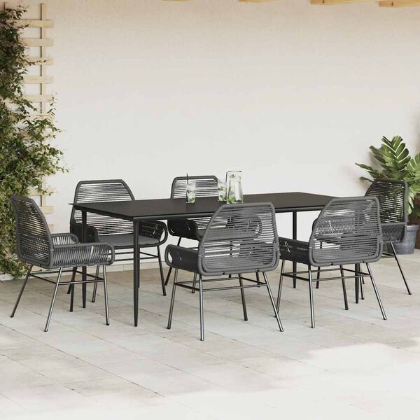 vidaXL 7-tlg. Garten-Essgruppe mit Kissen Schwarz Poly Rattan Glas
