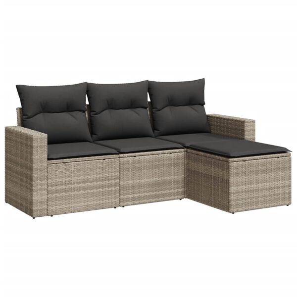 vidaXL 4-tlg. Garten-Sofagarnitur mit Kissen Hellgrau Poly Rattan
