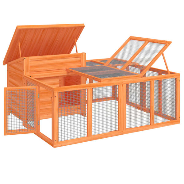 vidaXL Kaninchenstall Braun 144x123x67,5 cm Massivholz Kiefer