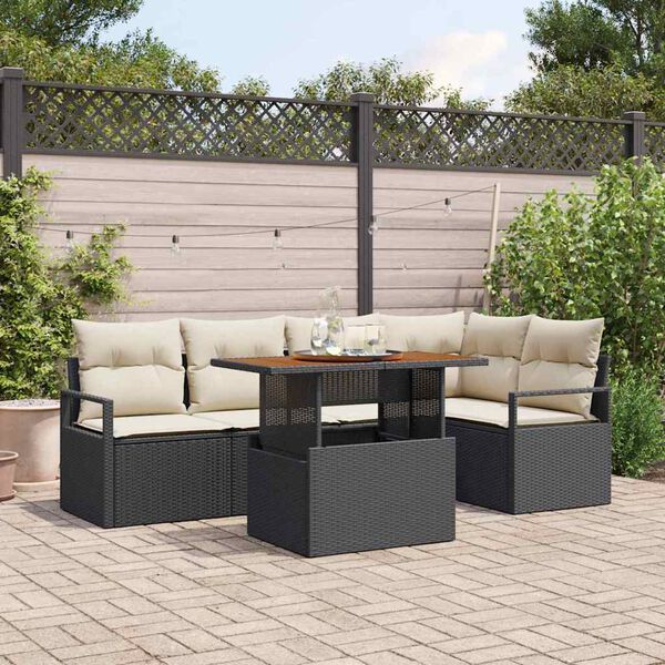 vidaXL Garten Essgruppe mit Kissen 6 pcs Schwarz und Creme