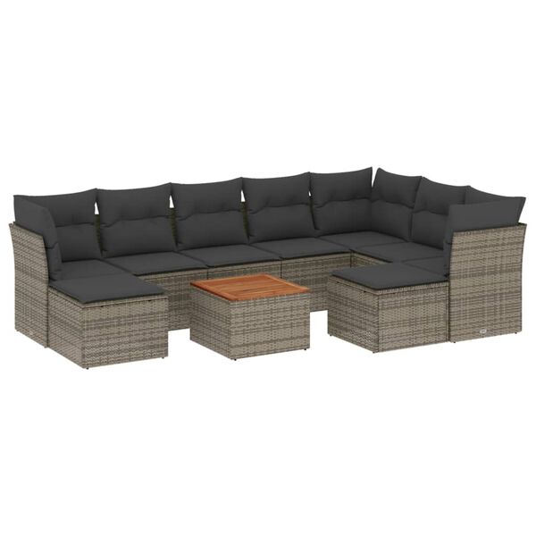 vidaXL 10-tlg. Garten-Sofagarnitur mit Kissen Grau Poly Rattan
