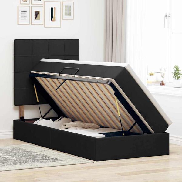 vidaXL Bett mit Stauraum und LED mit LED Schwarz 90 x 200 cm Polyester