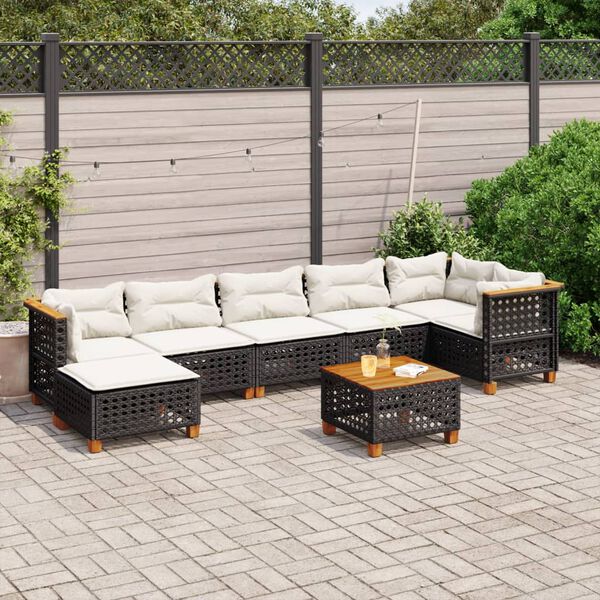 vidaXL 8-tlg. Garten-Sofagarnitur mit Kissen Schwarz Poly Rattan