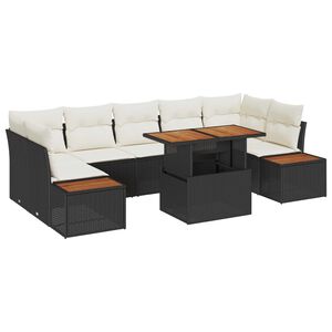 vidaXL Garten-Sofa-Set mit Speicher 8 pcs Schwarz Poly Rattan