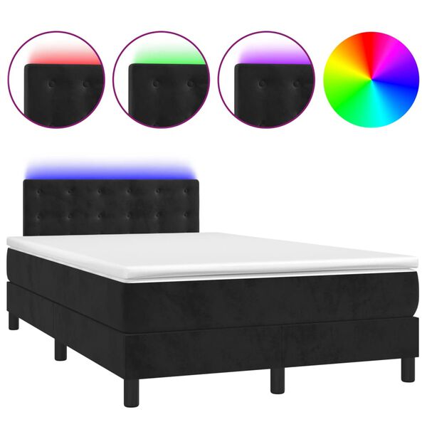 vidaXL Boxspringbett mit Matratze & LED Schwarz 120x200 cm Samt