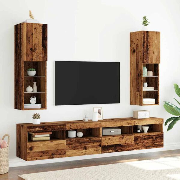 vidaXL TV-Schr&auml;nke mit LED-Leuchten 2 Stk. Altholz-Optik 30,5x30x102cm