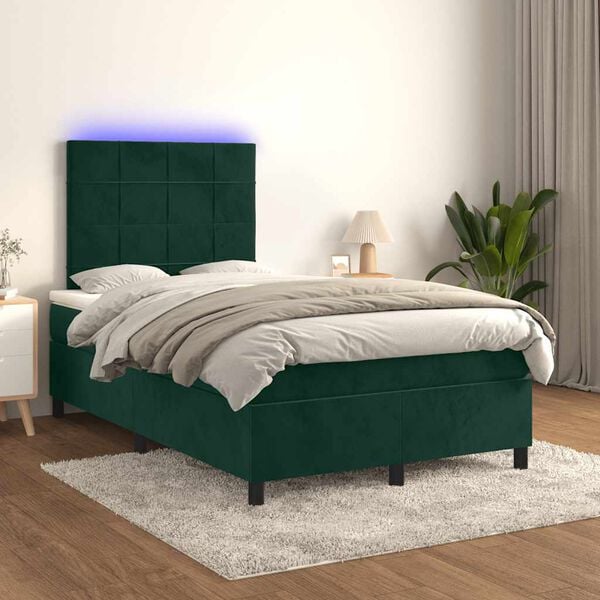 vidaXL Boxspringbett mit Matratze & LED Dunkelgr&uuml;n 120x200 cm Samt
